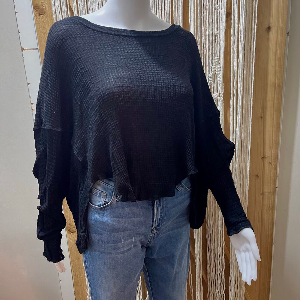 NWT PPLA FP Inspired Cozy Soft Black Waffle Knit Oversized Thermal Top Small